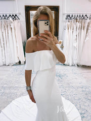 Simple Sheath Satin Wedding Dresses Off the Shoulder VW2141