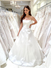 Simple Spaghetti Strap Satin Wedding Dresses Low Back VW1846