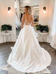 Simple Spaghetti Strap Satin Wedding Dresses Low Back VW1846