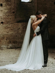 Simple Strapless A-line Wedding Dresses with Veil VW1828