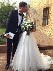 Simple Strapless A-line Wedding Dresses with Veil VW1828