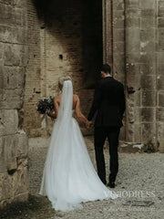 Simple Strapless A-line Wedding Dresses with Veil VW1828