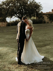 Simple Strapless A-line Wedding Dresses with Veil VW1828