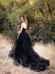 Simple Strapless Black Tulle Bridal Dresses Wedding Photography Dress VW1227