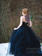 Simple Strapless Black Tulle Bridal Dresses Wedding Photography Dress VW1227