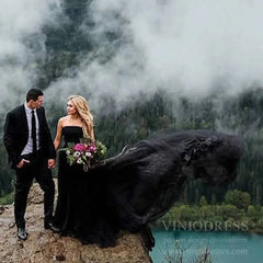 Simple Strapless Black Tulle Bridal Dresses Wedding Photography Dress VW1227