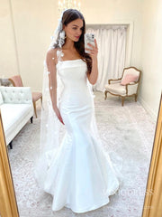 Simple Strapless Satin Mermaid Wedding Dresses VW1853