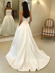 Simple Strapless Satin Wedding Dresses with Pockets VW1207