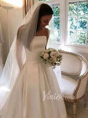 Simple Strapless Satin Wedding Dresses with Pockets VW1207