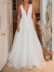 Simple V-neck A-line Rustic Wedding Dresses Backless VW1829