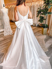 Spagehtti Strap Satin Wedding Dresses with Big Bow on Back VW1825