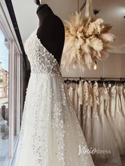 Spaghetti Strap Bell Orchid Lace Wedding Dresses with Slit VW2126