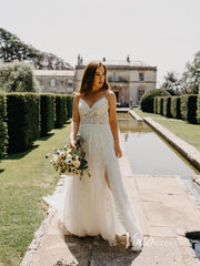 Spaghetti Strap Bell Orchid Lace Wedding Dresses with Slit VW2126