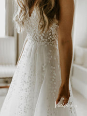 Spaghetti Strap Bell Orchid Lace Wedding Dresses with Slit VW2126