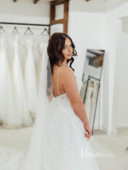 Spaghetti Strap Bell Orchid Lace Wedding Dresses with Slit VW2126