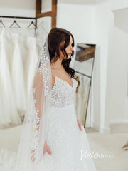 Spaghetti Strap Bell Orchid Lace Wedding Dresses with Slit VW2126