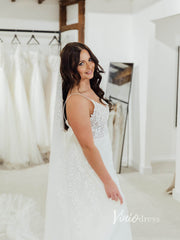 Spaghetti Strap Bell Orchid Lace Wedding Dresses with Slit VW2126