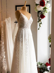 Spaghetti Strap Bell Orchid Lace Wedding Dresses with Slit VW2126
