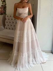 Spaghetti Strap Bohemian Lace Beach Wedding Dresses VW2104