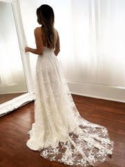 Spaghetti Strap Bohemian Lace Beach Wedding Dresses with Slit VW1467