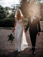 Spaghetti Strap Boho Wedding Dresses Affordable VW1222