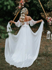 Spaghetti Strap Boho Wedding Dresses Chiffon Rustic Wedding Gown VW1199