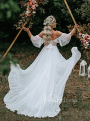 Spaghetti Strap Boho Wedding Dresses Chiffon Rustic Wedding Gown VW1199