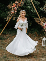 Spaghetti Strap Boho Wedding Dresses Chiffon Rustic Wedding Gown VW1199