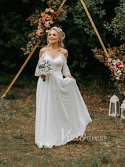 Spaghetti Strap Boho Wedding Dresses Chiffon Rustic Wedding Gown VW1199