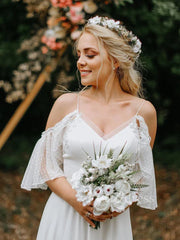 Spaghetti Strap Boho Wedding Dresses Chiffon Rustic Wedding Gown VW1199