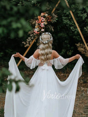 Spaghetti Strap Boho Wedding Dresses Chiffon Rustic Wedding Gown VW1199