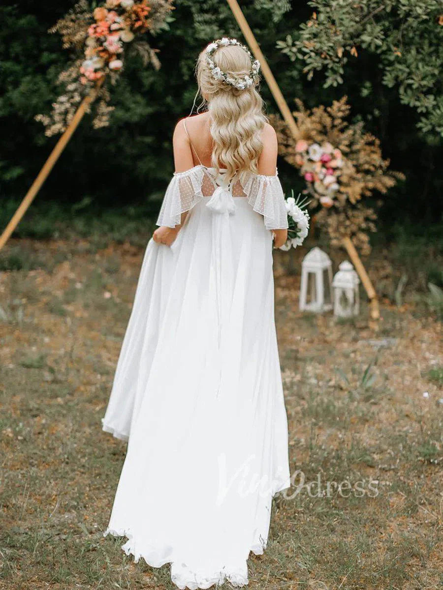 Spaghetti Strap Boho Wedding Dresses Chiffon Rustic Wedding Gown VW1199