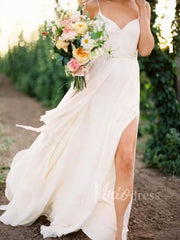 Spaghetti Strap Chiffon Beach Wedding Dresses with Slit VW1248