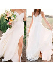 Spaghetti Strap Chiffon Beach Wedding Dresses with Slit VW1248