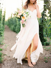 Spaghetti Strap Chiffon Beach Wedding Dresses with Slit VW1248