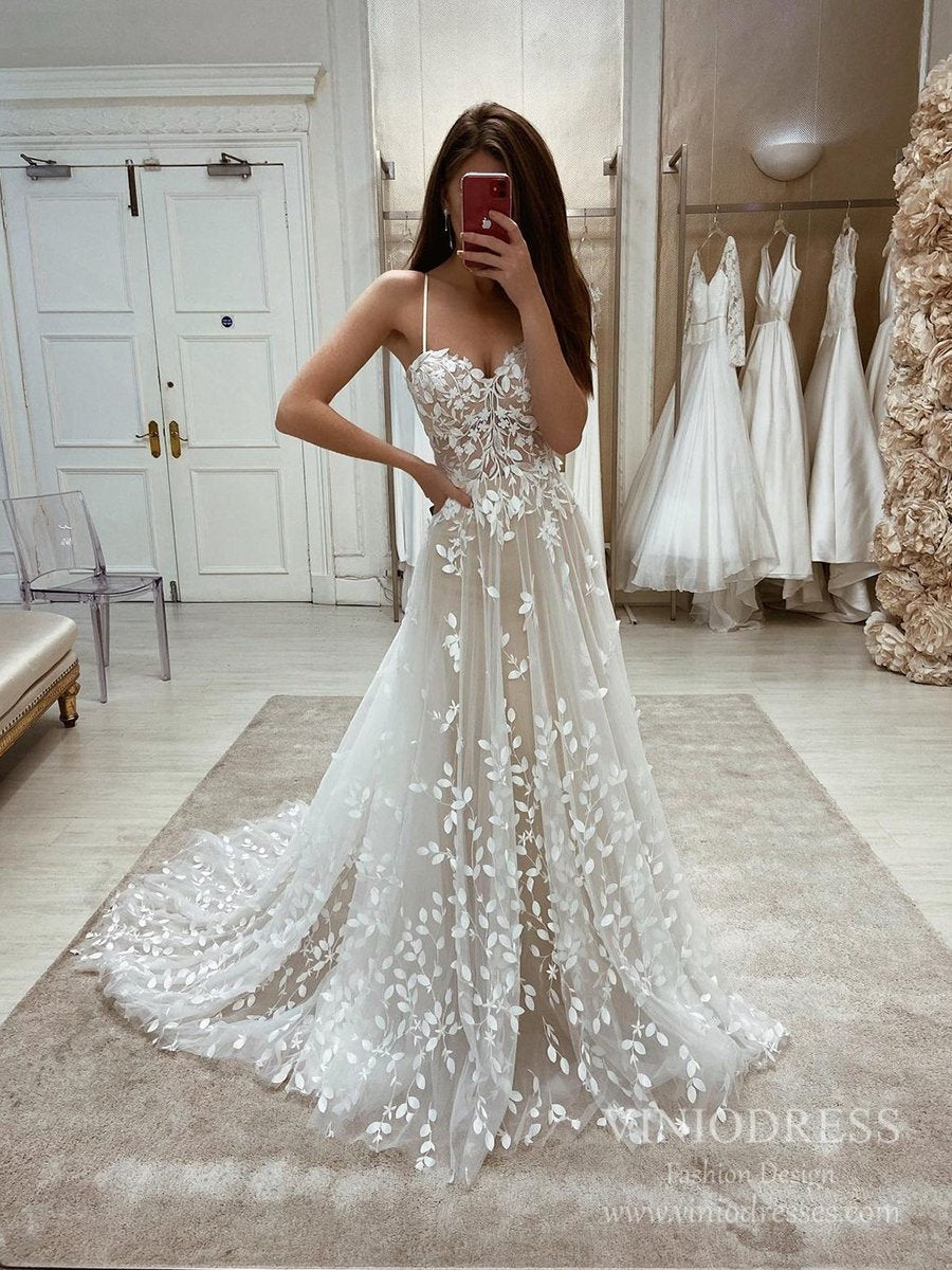 Spaghetti Strap Floral Rustic Wedding Dresses VW1859