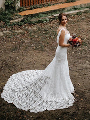 Spaghetti Strap Lace Boho Wedding Dresses Mermaid VW1197