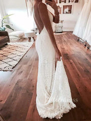 Spaghetti Strap Lace Boho Wedding Dresses with Slit VW1228