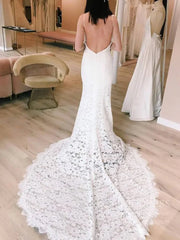 Spaghetti Strap Lace Boho Wedding Dresses with Slit VW1228