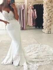 Spaghetti Strap Lace Mermaid Wedding Dresses with Train VW1321