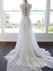 Spaghetti Strap Lace&Chiffon Bohemian Wedding Dresses with Slit VW1220
