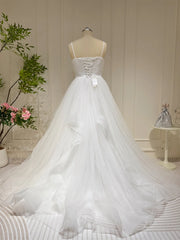 Spaghetti Strap Layered Tulle Wedding Dresses V-neck Tiered Bridal Gown VW1568B