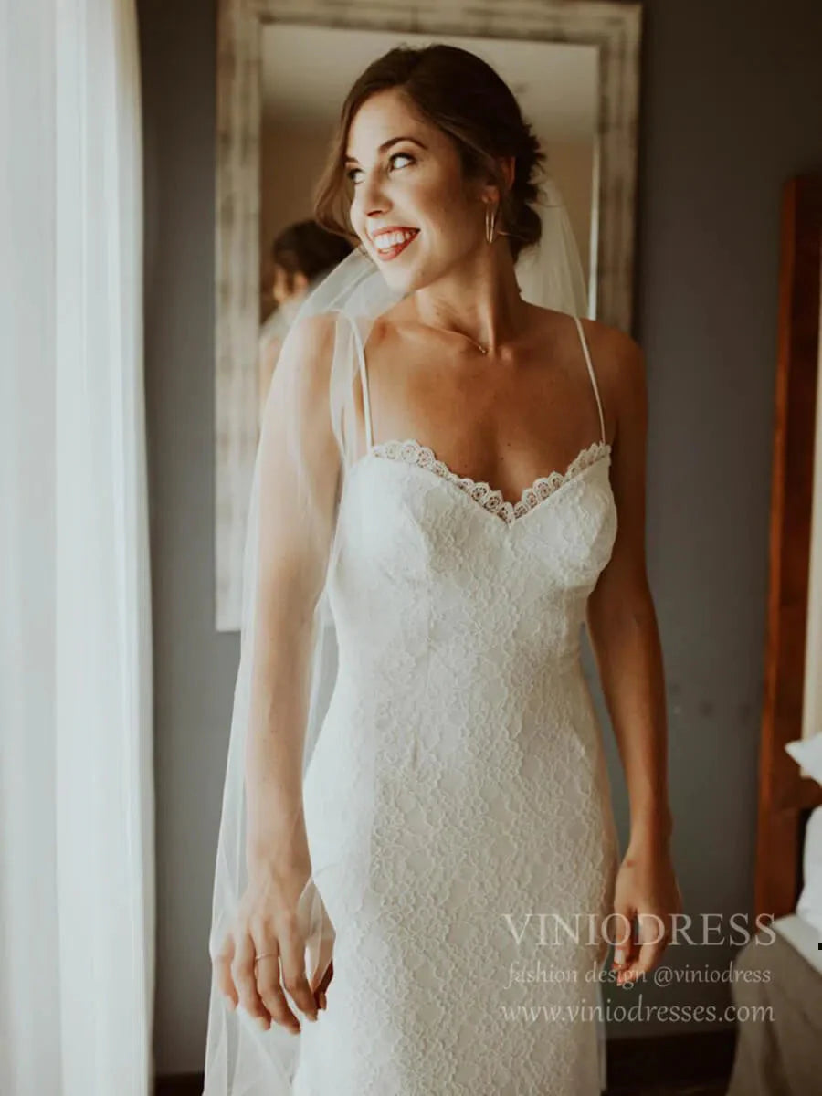 Spaghetti Strap Mermaid Lace Rustic Wedding Dresses Affordable VW1410
