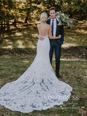 Spaghetti Strap Mermaid Lace Rustic Wedding Dresses Beaded Bodice VW1435