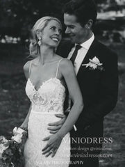 Spaghetti Strap Mermaid Lace Rustic Wedding Dresses Beaded Bodice VW1435
