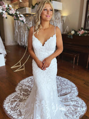 Spaghetti Strap Mermaid Lace Wedding Dresses Modern Beach Wedding Dress VW2119
