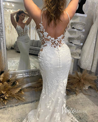 Spaghetti Strap Mermaid Lace Wedding Dresses with Asymmetric Tail VW2120