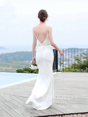 Spaghetti Strap Mermaid Minimalist Beach Wedding Dresses VW1462