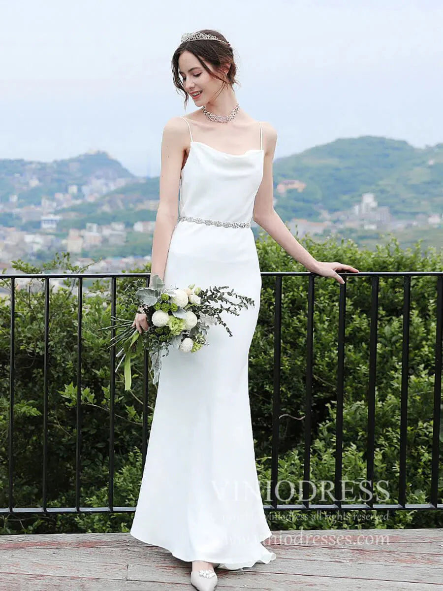 Spaghetti Strap Mermaid Minimalist Beach Wedding Dresses VW1462