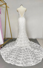 Spaghetti Strap Rustic Lace Bohemian Wedding Dresses See Through Bodice VW1440